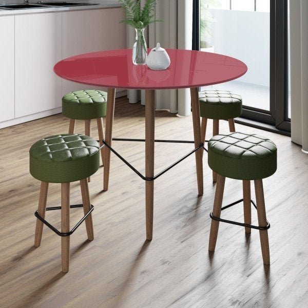 Conjunto com Mesa Gardênia Jester Red e 4 Banquetas Verdes - 2