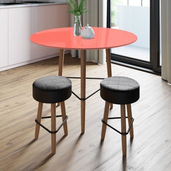 Conjunto com Mesa Gardênia Living Coral e 2 Banquetas Pretas - 2