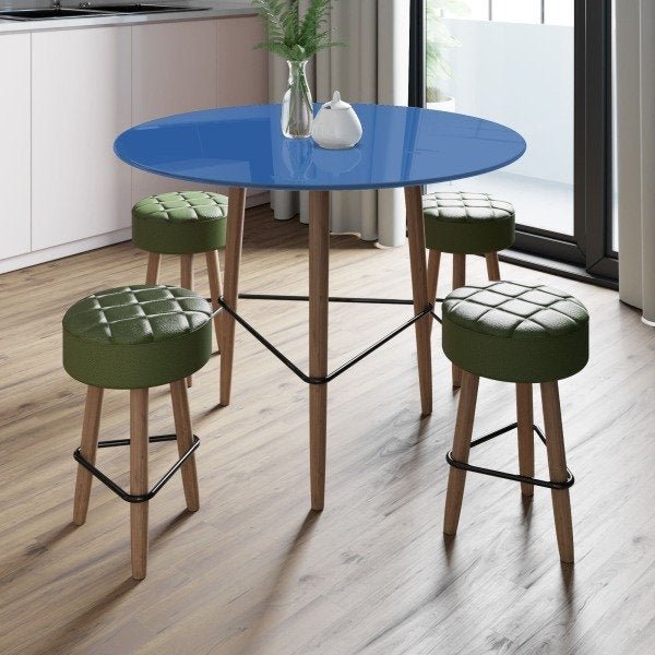 Conjunto com Mesa Gardênia Princess Blue e 4 Banquetas Verdes - 2