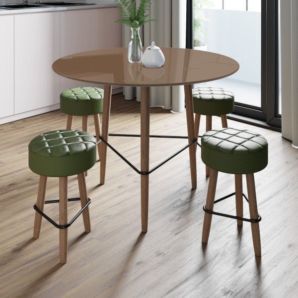 Conjunto com Mesa Gardênia Toffee e 4 Banquetas Verdes - 2