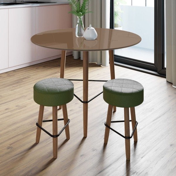 Conjunto com Mesa Gardênia Toffee e 2 Banquetas Verdes - 1