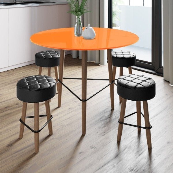 Conjunto com Mesa Gardênia Turmeric e 4 Banquetas Pretas - 2