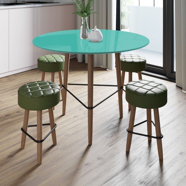 Conjunto com Mesa Gardênia Turquesa e 4 Banquetas Verdes - 2