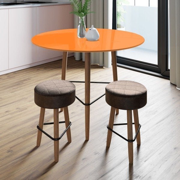 Conjunto com Mesa Gardênia 70 cm Turmeric e 2 Banquetas Marrons - 2