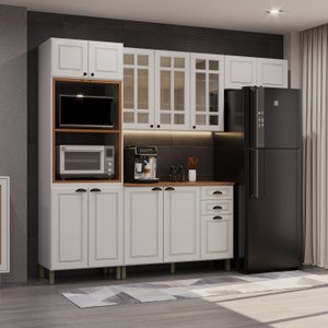 Cozinha Americana Modulada 4 Peças com Vidros Reflecta Balcão com Tampo Paris