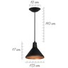 Pendente Cone 545 Retrô Industrial Diâmetro 17,5cm Preto com Cobre - 3
