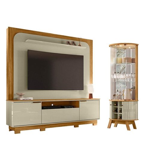 Estante Home Theater Nilo com Pés com Cristaleira Marina Cumaru Opala - Madetec