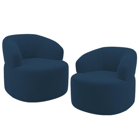Kit 02 Poltronas Giratória Orgânica para Sala de Estar Living Helena L02 Suede Azul Marinho - Lyam