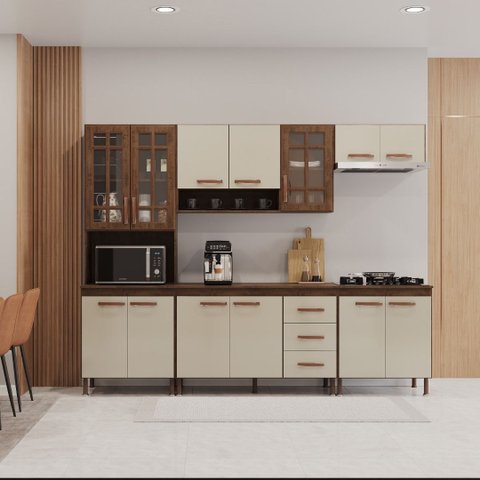 Cozinha Modulada Completa Fidelitá Lisboa 5 Peças 260cm 13 Portas 3 Gavetas com Tampo