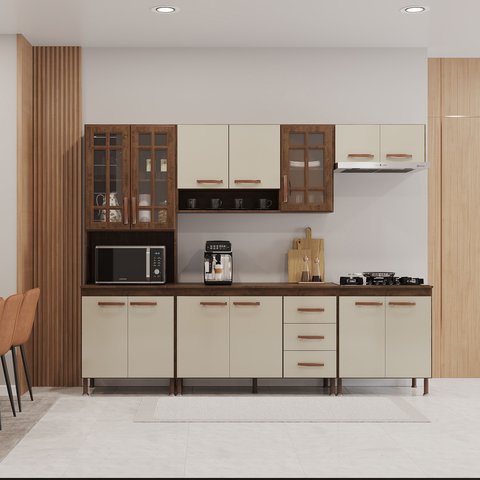 Cozinha Modulada Completa Fidelitá Lisboa 5 Peças 260cm 13 Portas 3 Gavetas com Tampo