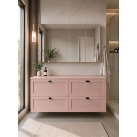 Gabinete para Banheiro com Tampo e Armário 160cm Retro MDF Rosa Milano - On Móveis