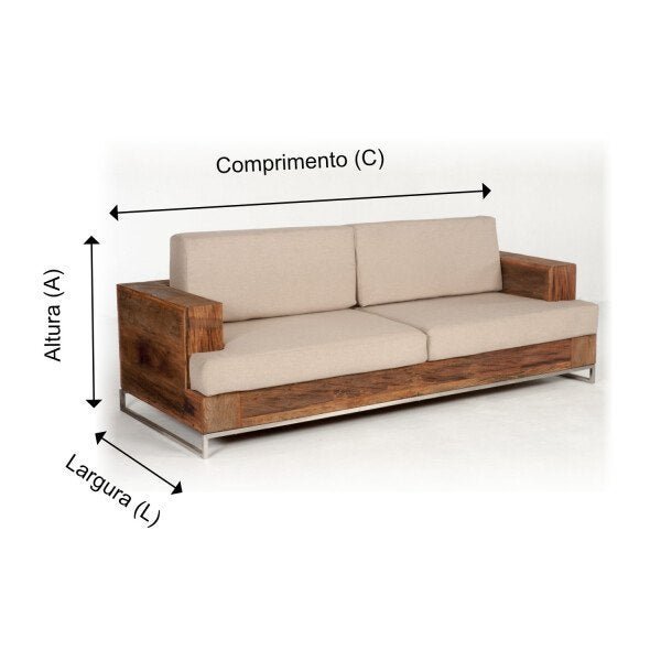 Sofá com Pé de Aço - Acabamento Rústico - (C)2,20 x (L)0,90 x (A)0,85 - 3