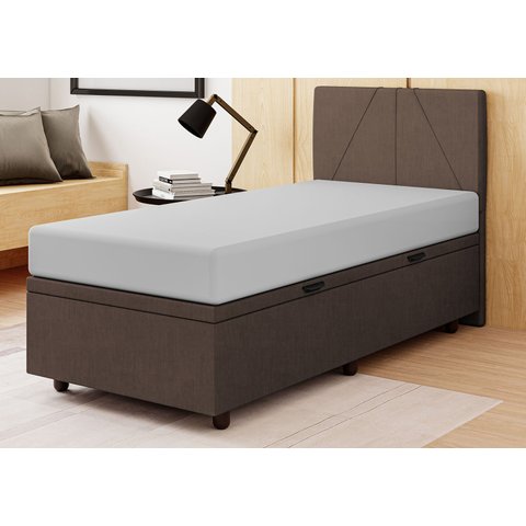 Base Cama Box Baú Solteiro Veludo Marrom SkyBox