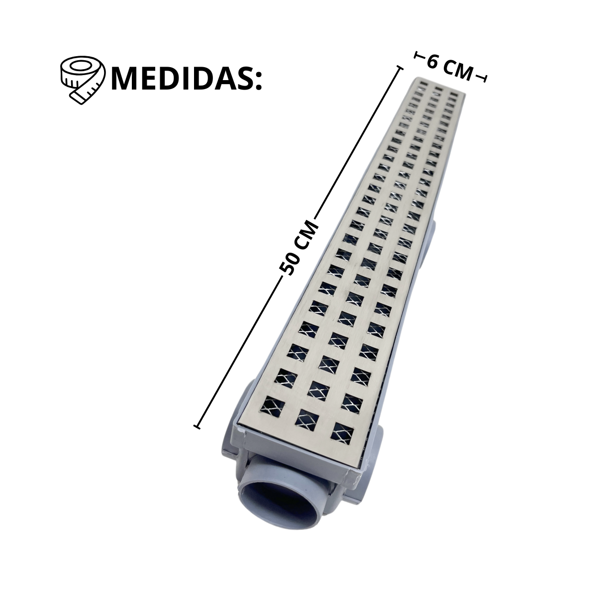 Ralo Borda Piscina 6cm X 50cm Quadriculado Inox 304 Col Cinza - 2