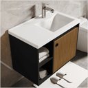 Ver imagem 3 de Conj Gabinete C/ Espelheira e Cuba para Banheiro Éden Preto Ripado