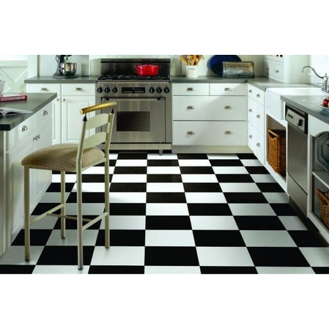 Piso Vinilico PVC Cores, Branco, Preto e Dama 0,70mm 2X24,5mt: Xadrez