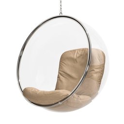Poltrona Bubble Chair Acrilico com Estofado Sued Bege Cor Bege - 1