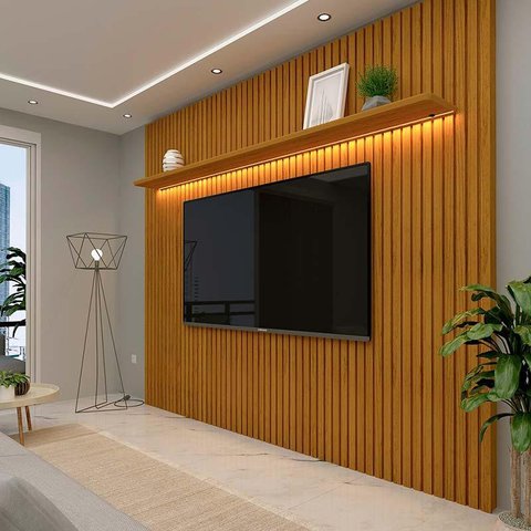 Painel Ripado 230x250 Com LED Para TV 85 Polegadas Nobre Gelius Naturale