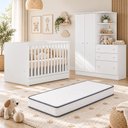Ver imagem 1 de Kit Quarto de Bebê Doce Sonho com Berço Mini Cama Guarda Roupa com Cômoda e Colchão D18 130x70 Movel