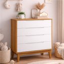 Ver imagem 2 de Comoda Gaveteira Elfe Classic 4 Gavetas Branco Fosco com Savana - Moveisaqui