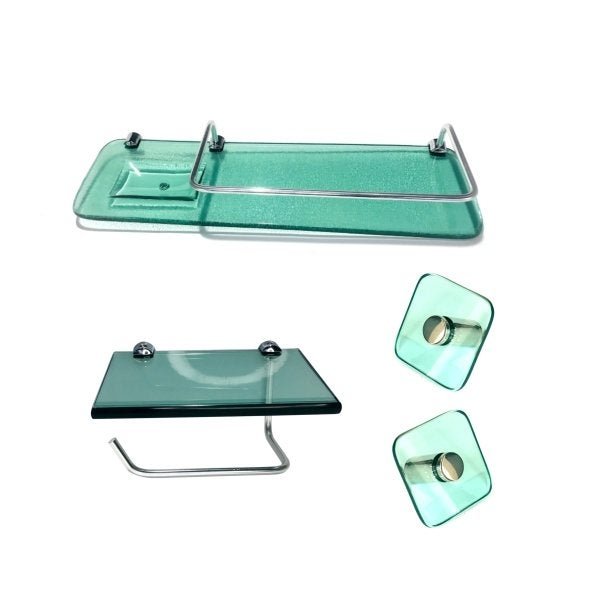 Kit Banheiro Em Vidro Solteiro com 4 peças-Modelo 1:Verde - 1