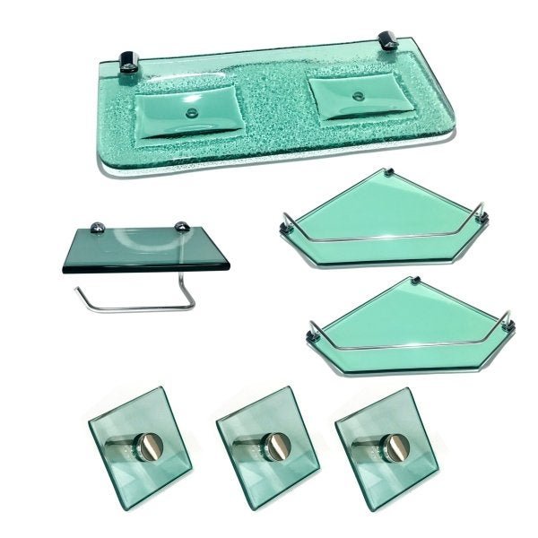 Kit Banheiro Em Vidro Casal Modelo 4 com 7 Peças:Verde - 1