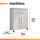 Ver imagem 3 de Armário Balcão Multiuso 2 Portas 1 Gaveta com Rodízios Chile Branco Rv Móveis