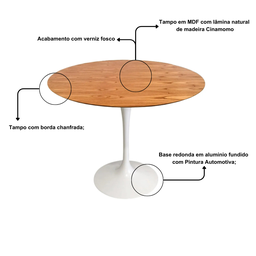 Mesa de Jantar Saarinen Tulipa Redonda - 107 Cm - Madeira Cinamomo - 5