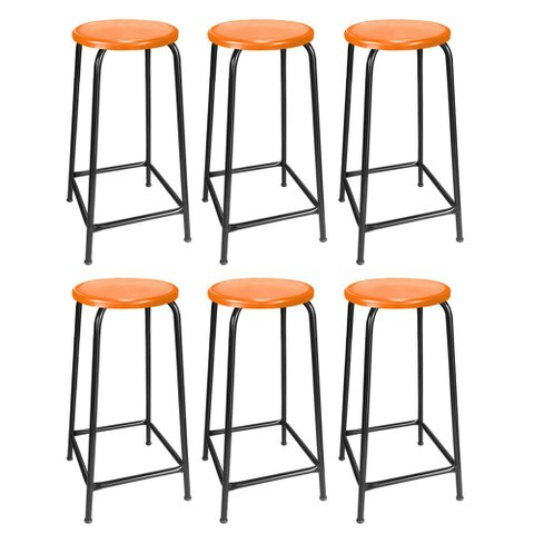 Kit 6 Banqueta Banco Alta 65cm Empilhavel Para Cozinha Balcão Bar Laranja