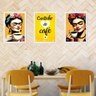 Kit 3 Quadros Cozinha Cantinho do Café Frida 33x24cm - com Vidro:madeira Branca - 2