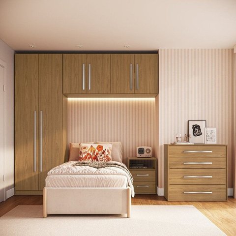 Quarto Modulado Solteiro 100% MDF 4 Peças 6 Portas 6 Gavetas Integrato Freijó