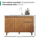 Ver imagem 3 de Balcao para Pia 3 Portas 1 Gaveta 118 cm Canada Cedro Rudk