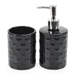 Kit Banheiro Lavabo Losango Relevo 2 Peças Preto - 1