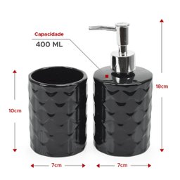 Kit Banheiro Lavabo Losango Relevo 2 Peças Preto - 3
