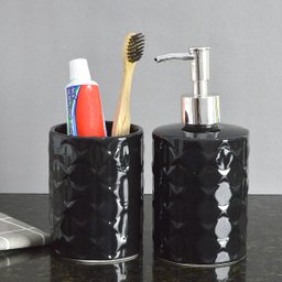 Kit Banheiro Lavabo Losango Relevo 2 Peças Preto - 2