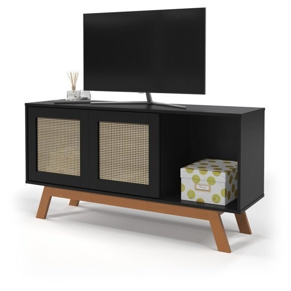 Rack Buffet com 2 Porta de Correr Rattan Preto - 3