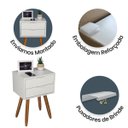 Ver imagem 4 de Mesa de Cabeceira Retrô 40cm Branco 2 Gavetas Pés Palito Madeira Maciça - Enviamos Montado
