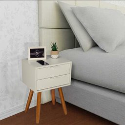 Mesa de Cabeceira Retrô 40cm Branco 2 Gavetas Pés Palito Madeira Maciça - Enviamos Montado - 5