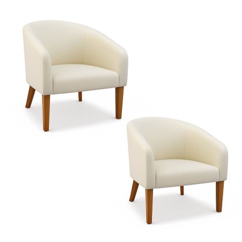 Poltrona Sala Decorativa Kit 2 Stella Pé Madeira Trapézio Castanho Suede Bege D03 - D’Rossi