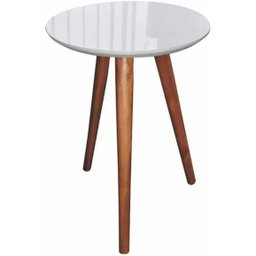 Mesa de Canto Lateral Tampo de Vidro Pé Palito Redonda:branco/50 Cm - 1
