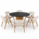 Ver imagem 2 de Mesa Redonda Tampo de Vidro Verbena 135cm Ypê Preto N01 com 6 Cadeiras Nadja Linho Cru - Lyam Decor