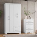 Ver imagem 1 de Guarda-Roupa Solteiro 4 Portas 2 Gavetas e Cômoda 5 Gavetas Itapema Branco