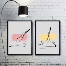 Kit 2 Quadros Decorativos Pilates - Abstratos 24x18cm - com Vidro:moldura Branca - 2 Kit 2 Quadros Decorativos Pilates - Abstratos 24x18cm - com Vidro:moldura Branca - 2