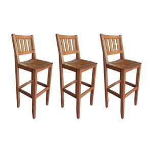 Kit com 3 Banquetas Alta Confort com Encosto Madeira Maciça Malbec