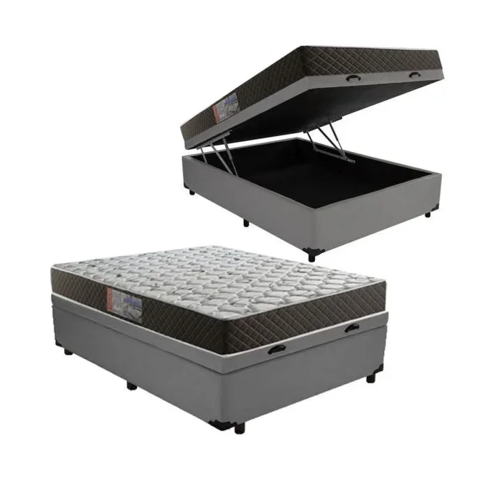 Cama Box Baú Casal Conforto Suede Cinza + Colchão Casal Conforto Espuma D23 Com EPS 24x138x188