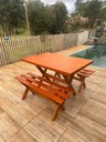 Ver imagem 1 de Mesa para Área Externa com 2 Bancos sem Encosto Madeira Maciça 120x80cm Kit Churrasco Mel