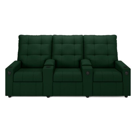 Poltrona do Papai Reclinável Cinema 3 Lugares Manual Baú Usb Haifa F05 Veludo Verde e - Lyam Decor