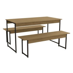 Conjunto Mesa 1,36x0,72m com 2 Bancos Estilo Industrial Li013 Kappesberg Crome - Freijó/preto Fosco