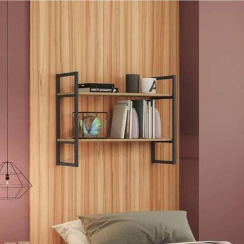 Nicho Mini Estante com 2 Prateleiras Estilo Industrial Li008 Kappesberg Crome - Freijó/preto Fosco