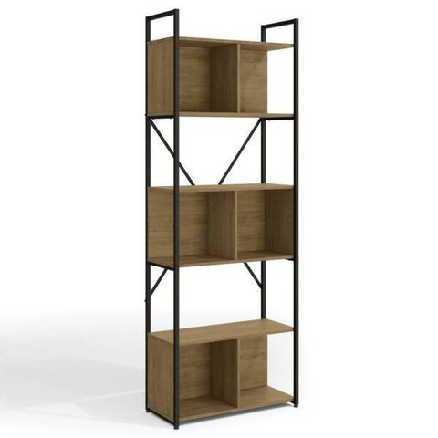 Estante Alta 72cm com 6 Nichos Estilo Industrial Li014 Kappesberg Crome - Freijó/preto Fosco